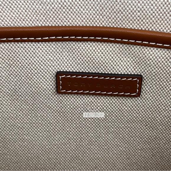 Tory Burch Blake Canvas Jumbo Tote In Natural Classic Cuoio - Picture 12 of 13